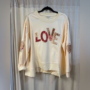 POL Cream Scoop Neck Sweatshirt with Patchwork "LOVE"